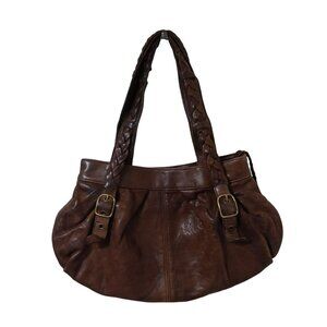 Pietro Alessandro Brown Leather Shoulder Bag Braided Straps & Buckle Accents